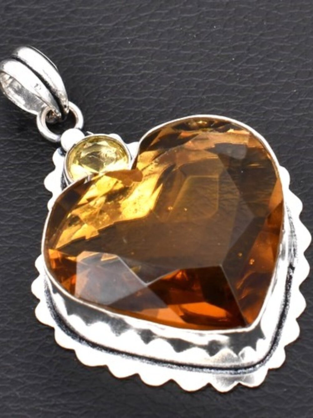 Honey Citrine Gemstone Sterling Silver Heart Pendant